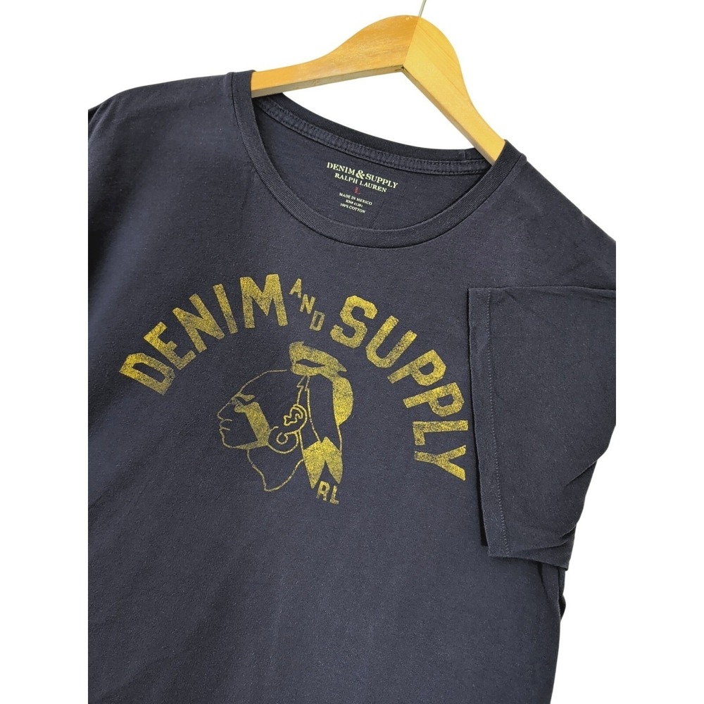 Denim Supply Ralph Lauren Indian Head T-Shirt Mens L Blue Short Sleeve Americana